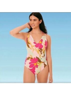 BEACH Betty miracle brands floral tie back slimming bathing suit size large